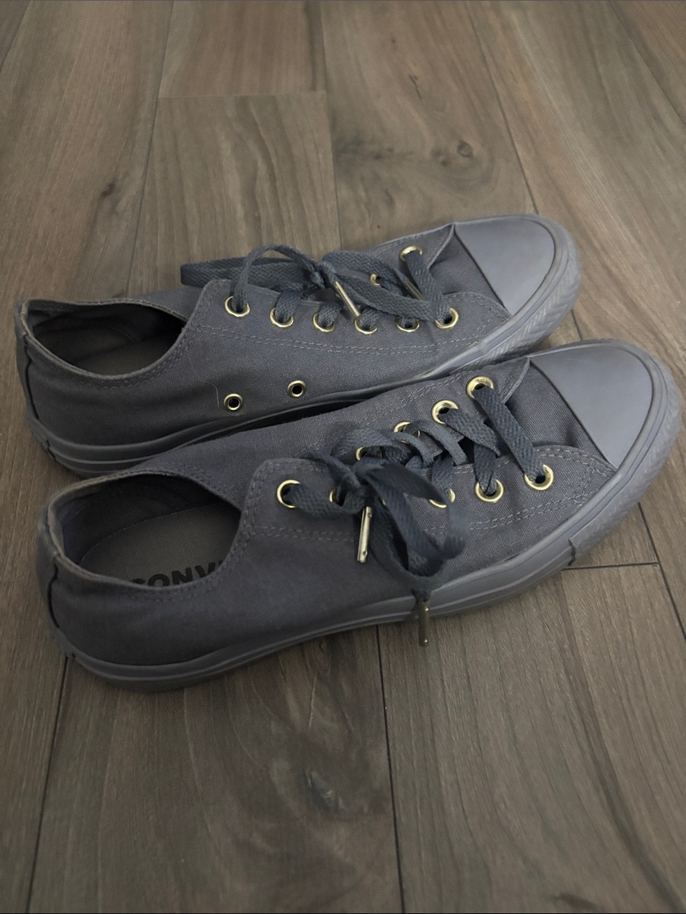 Converse Low-Top Canvas Sneakers - Charcoal Gray with Gold Eyelets